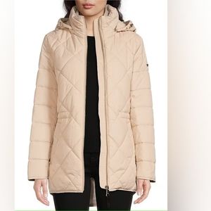 DKNY Long Sleeve Quilted Water Resistant Detachable Hooded Zip Front Coat